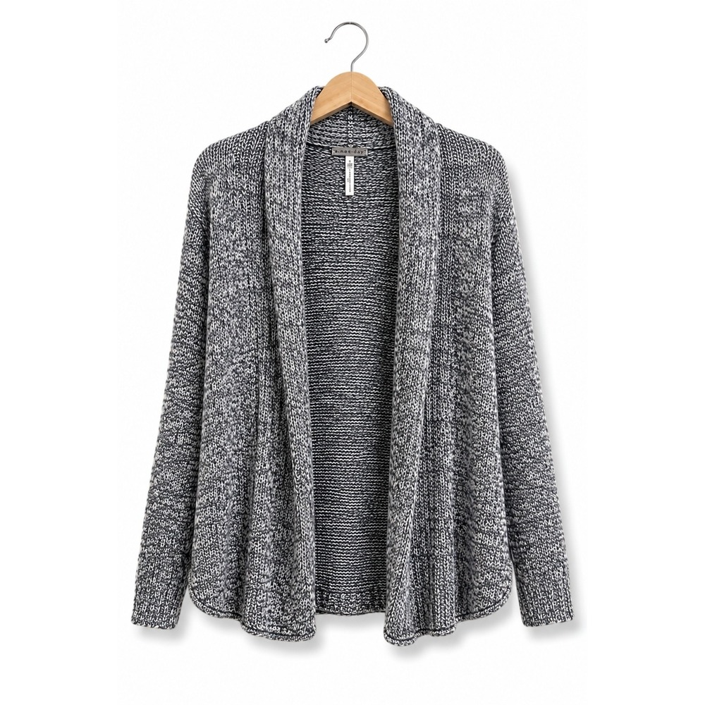 Poof Girl Navy White‎ Marled Open Front Shawl Collar Cardigan Sweater Kids 7/8